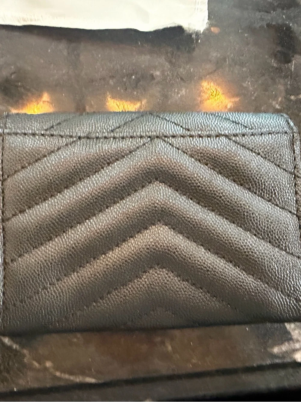 Yves Saint Laurent Black Chevron Quilted Card Holder - Picture 2 of 3